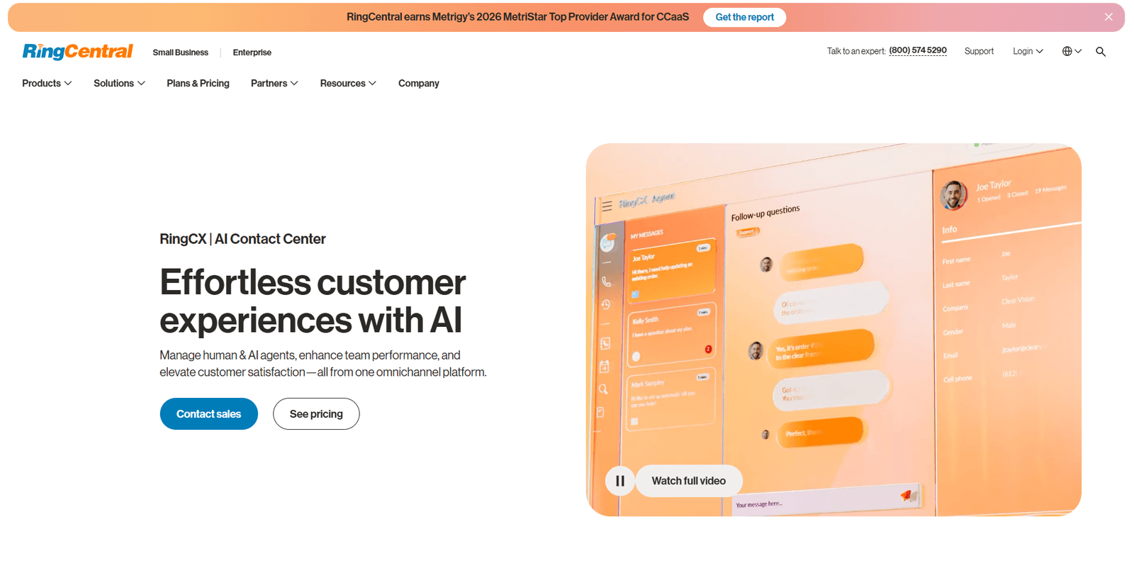 RingCX AI-powered customer service platform